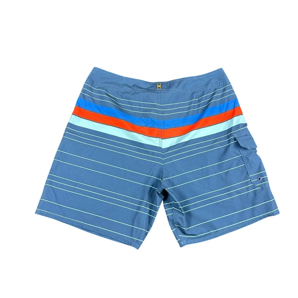 Quiksilver Waterman Collection Mens Blue Striped Summer Board Shorts Size 36